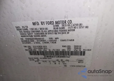 2019 Ford Flex Limited z USA, uszkodzony, nr VIN 2FMHK6DTXKBA00167